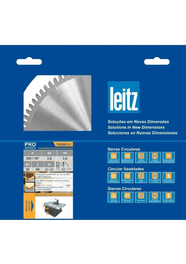 Disco de Serra Circular HW 250X2,8/2X30 Z80 FZ/TR Para MDF - SL