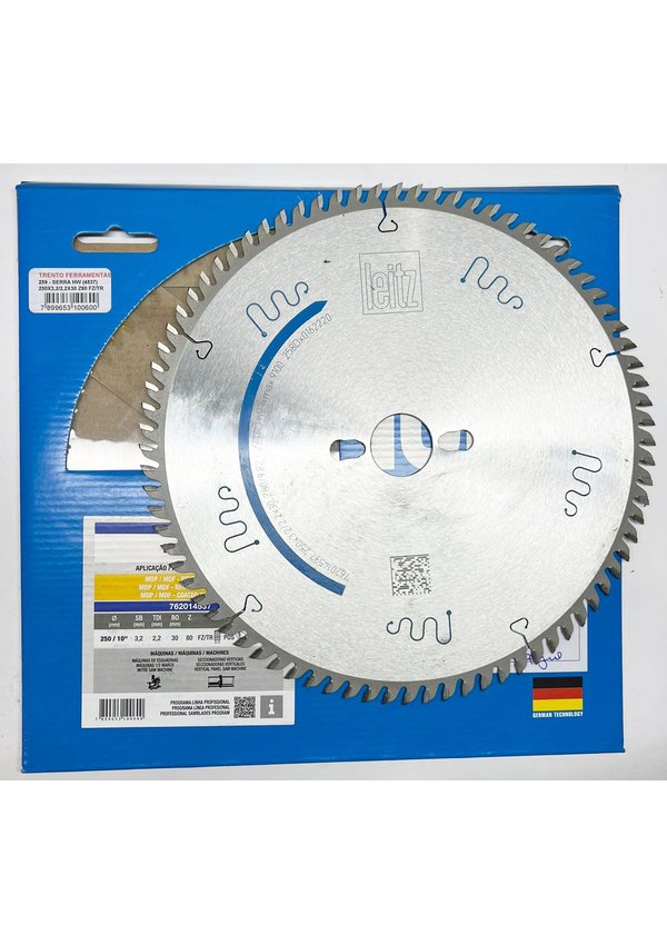 Disco de Serra Circular HW 250X3,2/2,2X30 Z80 FZ/TR Para MDF