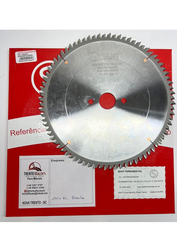 Disco de Serra Circular para MDF 250x3,2/2,2x30 E/D 38O F30 com 80