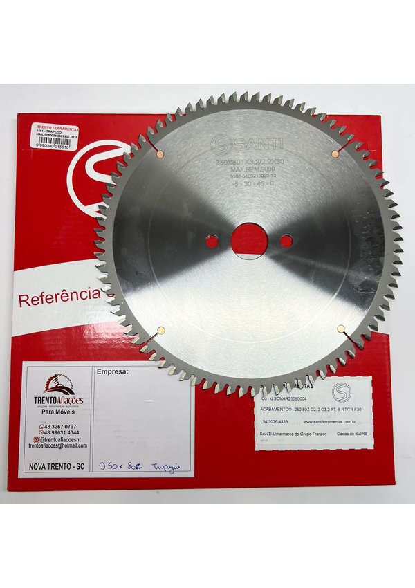 Disco de Serra Circular para MDF Trapéz 250x3,2/2,2x30 RT/TR F30